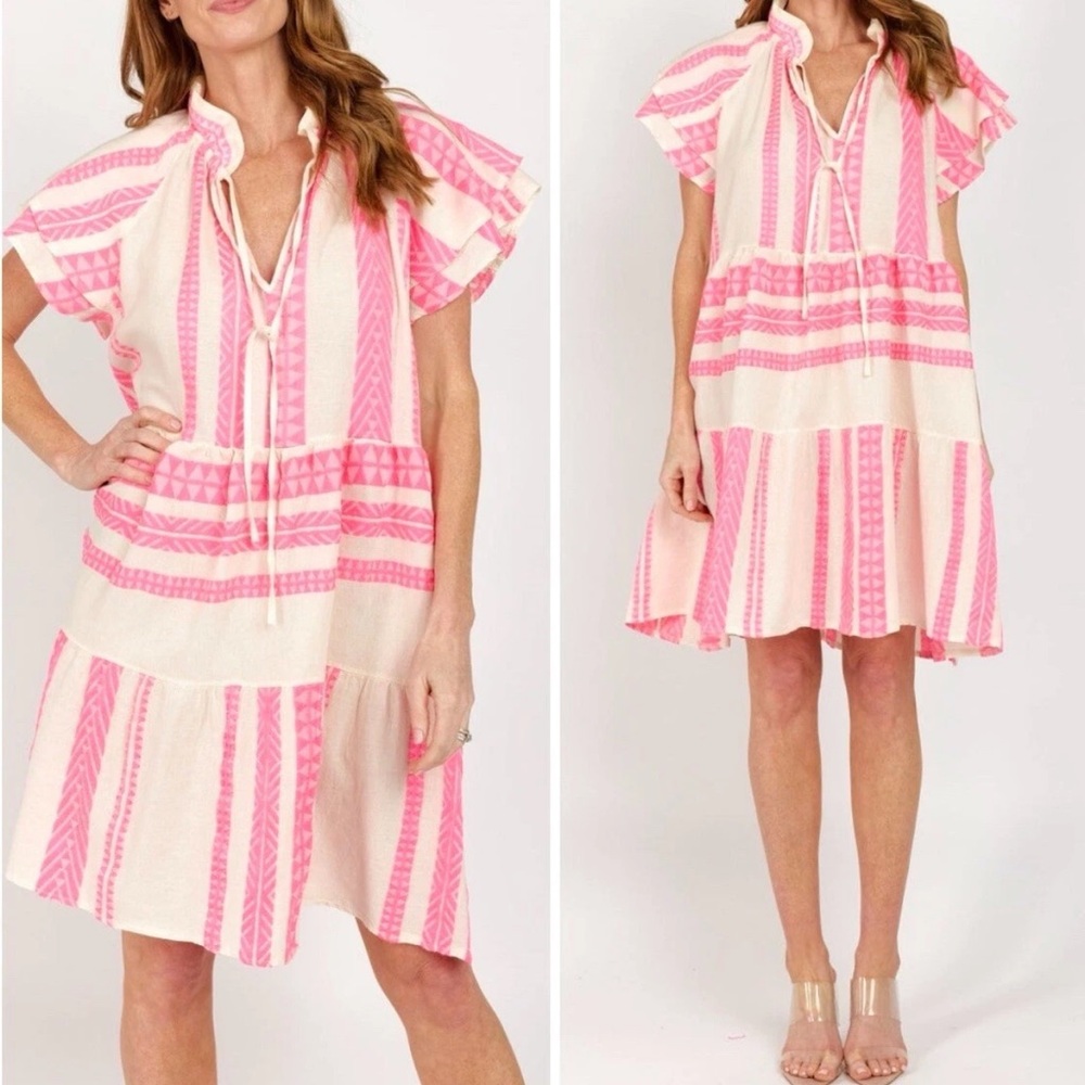 Sofia Collection Dress Womens Sz M tiered mini Embroidered Hansel jacquard woven